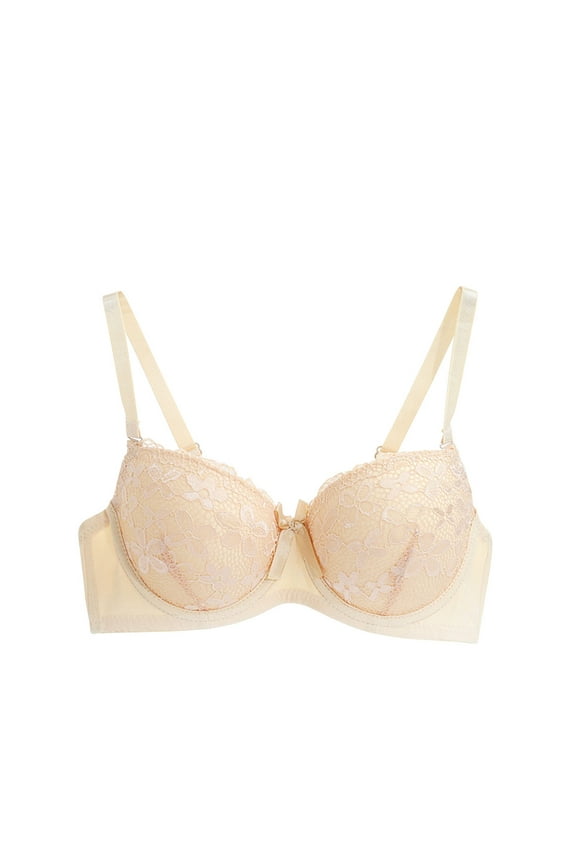 Women Slim Softy Cup Bra Everyday Micro Wire-Free T-Shirt Bra - Smoothing Comfort - Adjustable Straps Beige M