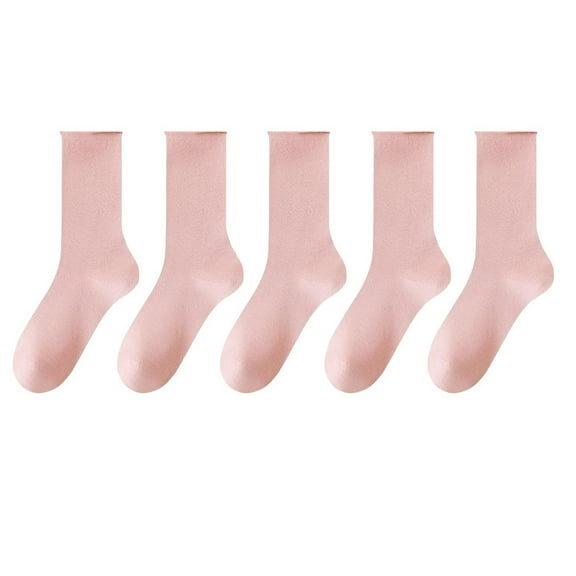 Tao Tao Women Thin Viscose Bamboo Socks Crew Lightweight Above Ankle Casual Dress Sock For Ladies Bootie Trouser 5 Pairs Pink Free Size