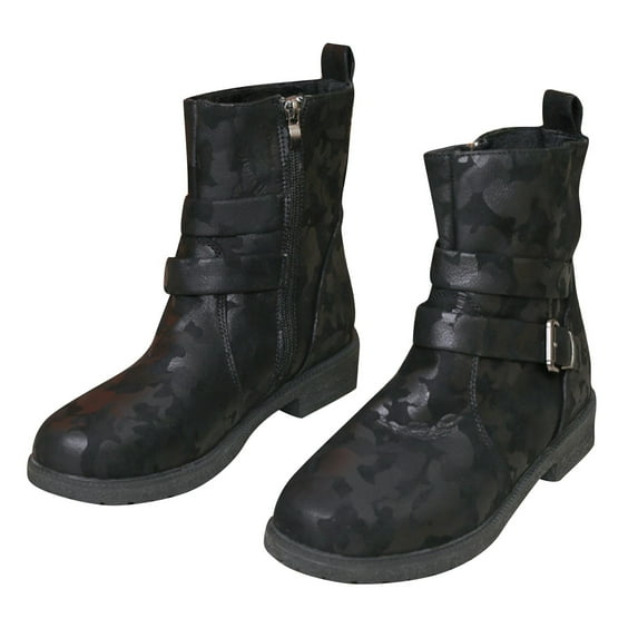Tao Tao Women Warm Mid Calf Booties Casual Low Heel Zipper Boots Winter Shoes Camouflage Outdoor Walking Boot Black 39