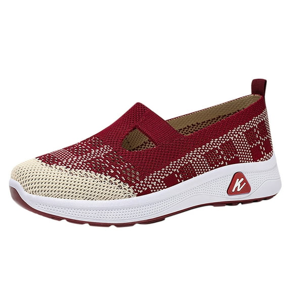 Tao Tao Women's Athletic Hiking Barefoot Shoes Woven Orthopedic Breathable Soft Shoes Hands Free Slip in Sneakers for Walking Trave Red 41