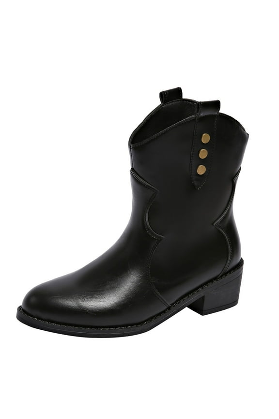 Women's Autumn and Winter New Thick Heeled Western Cowboy Style Leather Boots Medium Boots Zip up Cowboy Boots Women Black 43