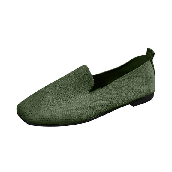 Tao Tao Women’s Ballet Flat Shoes Dress Shoes Knit Round Toe Slip On Ballerina Walking Flats Shoes for Woman Low Wedge Casual Olive Green 38