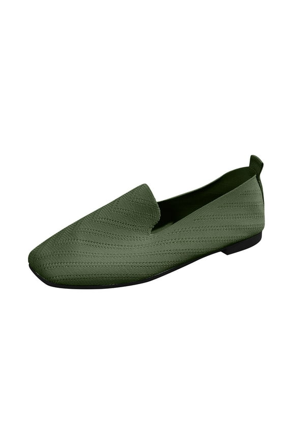 Women’s Ballet Flat Shoes Dress Shoes Knit Round Toe Slip On Ballerina Walking Flats Shoes for Woman Low Wedge Casual Olive Green 40