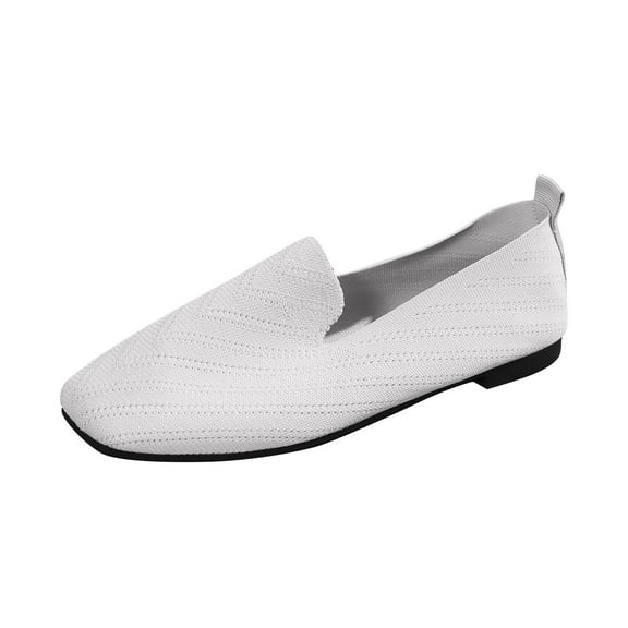 Tao Tao Women’s Ballet Flat Shoes Dress Shoes Knit Round Toe Slip On Ballerina Walking Flats Shoes for Woman Low Wedge Casual White 37