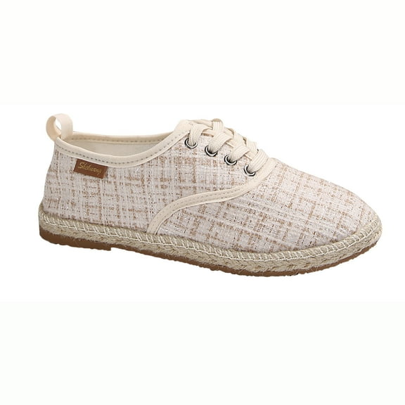 Tao Tao Women's Casual Breathable Hollow Knitted Solid Color Round Toe Flying Woven Flat Sole Shoes Beige 36