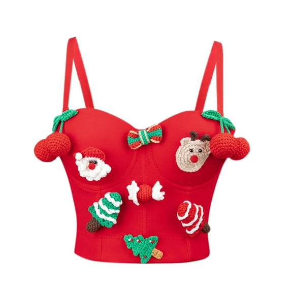 Tao Tao Women's Christmas Corset Bra Vest Underwired Bra Corset Cami Crop Tops Red XS