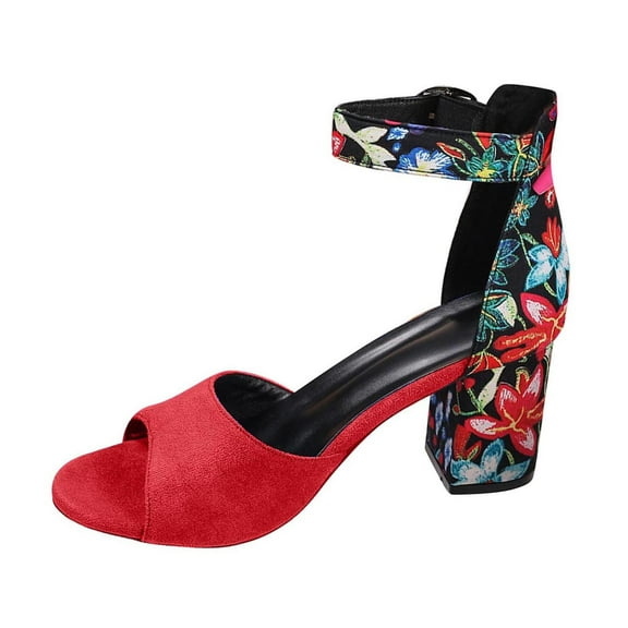 Tao Tao Women's Chunky Low Heel Pump Sandals Peep Toe Ankle Strap Dress Wedding Party Evening Office Shoes Sandals Red 42