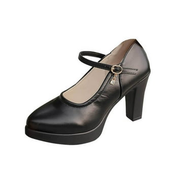Tao Tao Women's Closed Toe Ankle Buckle Strap Chunky Block Heel Shoes Vintage Round Toe Mary Jane Dress Pumps Black 37