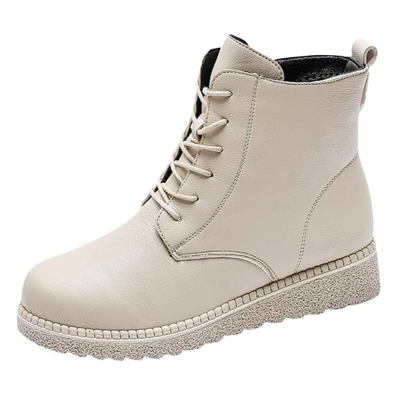 Tao Tao Women's Combat Ankle Boots Lace Up Lug Sole Fashion Booties Shoes Zipper Booties Beige 37