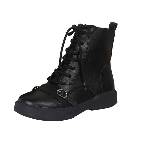 Tao Tao Women's Combat Booties Mid-Calf Boots Ankle Lace up Military Shoes Black 35