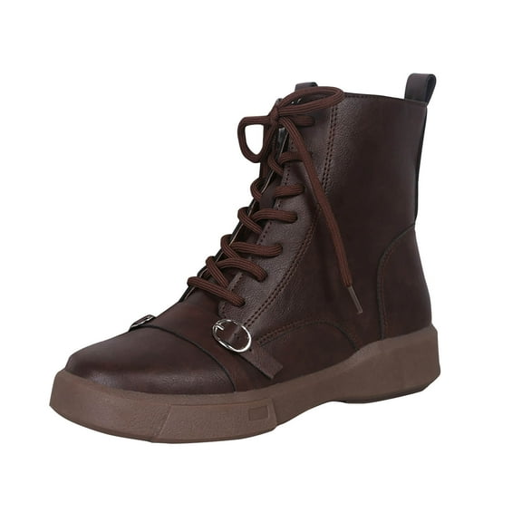 Tao Tao Women's Combat Booties Mid-Calf Boots Ankle Lace up Military Shoes Brown 38