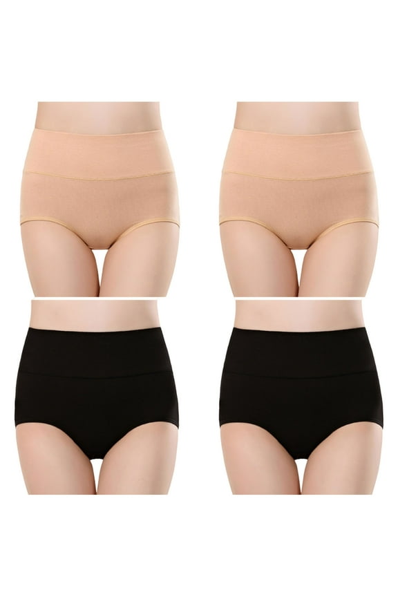 Women's Cotton Underwear High Waisted Ladies Panties Full Coverage Briefs 4 Pack Beige L