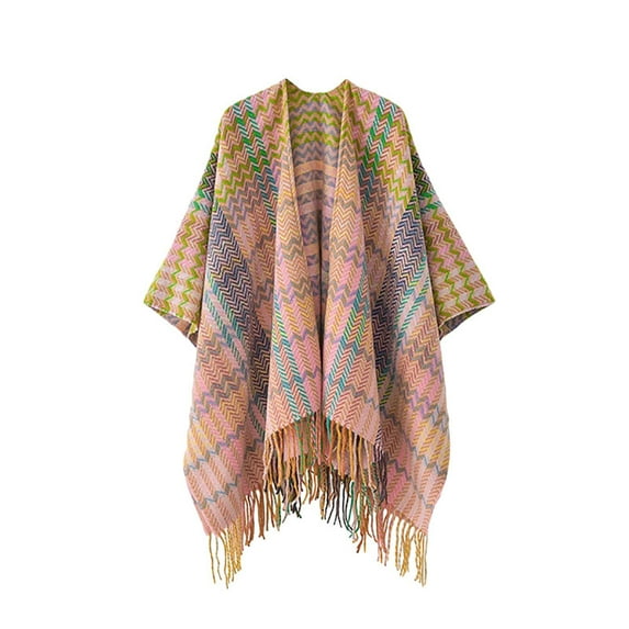 Tao Tao Women's Cuff Knitted Shawl Women's Sweater Poncho Cape Coat Open Front Cardigan Blanket Shawls Wraps Pink