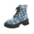 thumbnail image 1 of Tao Tao Women's Denim Leather Splice Chunky Heel Ankle Boots With Side Zipper Platform Block High Heel Lace Up Boots Lined Comfy Y2K Punk Motorcycle Short Booties Blue 43, 1 of 9