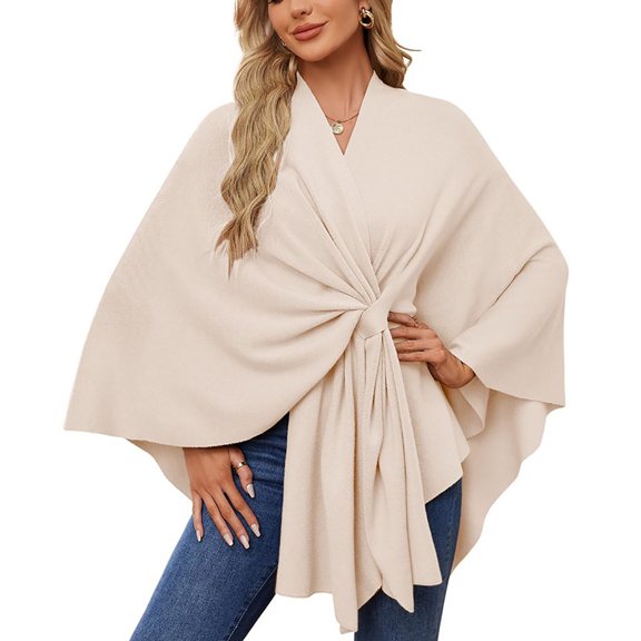 Tao Tao Women's Elegant Shawl Wraps Soft Open Front Poncho Solid Sweater For Spring Fall Winter Beige
