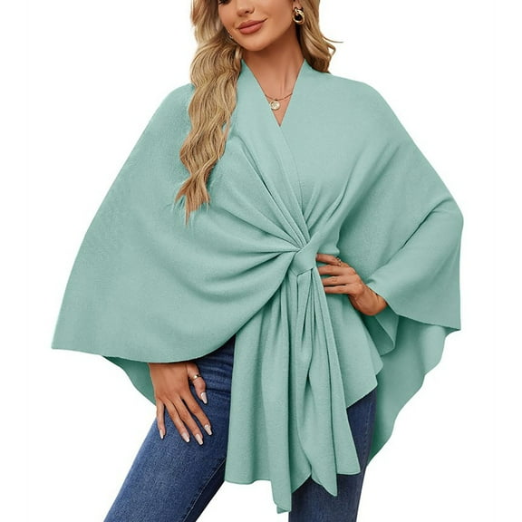 Tao Tao Women's Elegant Shawl Wraps Soft Open Front Poncho Solid Sweater For Spring Fall Winter Mint Green