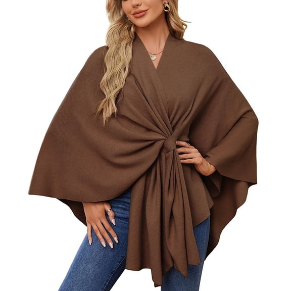 Tao Tao Women's Elegant Shawl Wraps Soft Open Front Poncho Solid Sweater For Spring Fall Winter Soft Comfortable Shawl Cape Coffee