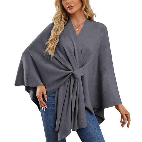 Tao Tao Women's Elegant Shawl Wraps Soft Open Front Poncho Solid Sweater For Spring Fall Winter Soft Comfortable Shawl Cape Dark Gray