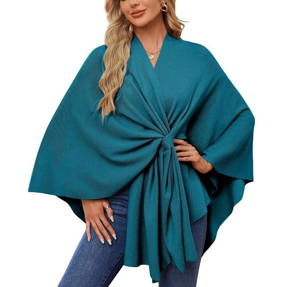 Tao Tao Women's Elegant Shawl Wraps Soft Open Front Poncho Solid Sweater For Spring Fall Winter Soft Comfortable Shawl Cape Green