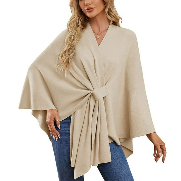 Tao Tao Women's Elegant Shawl Wraps Soft Open Front Poncho Sweater For Spring Fall Winter Beige