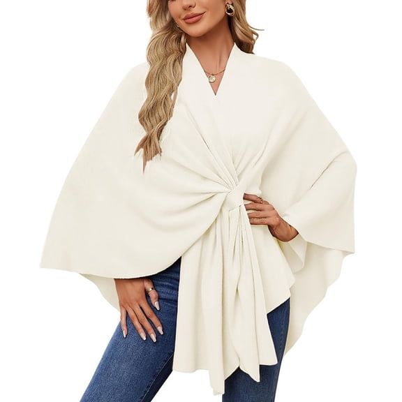 Tao Tao Women's Elegant Shawl Wraps Soft Open Front Poncho Sweater For Spring Fall Winter White