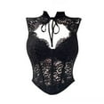 thumbnail image 1 of Tao Tao Women's Erotic Lace V Neck Top Boned Sleeveless Underbust Corset Bustier Lace Up Waist Cinching Corset Black S, 1 of 7