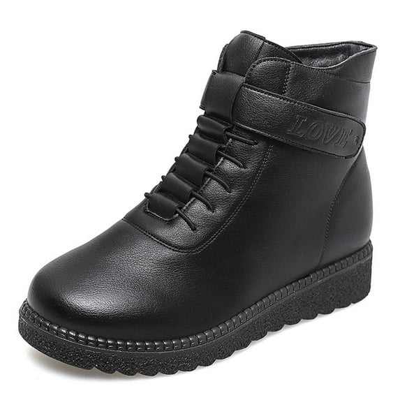 Tao Tao Women's Fashion Ankle Booties Side Zipper Lace Up Boots Casual Low Heel Platform Boots Black 38