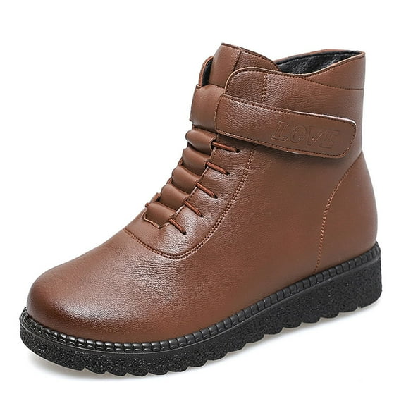 Tao Tao Women's Fashion Ankle Booties Side Zipper Lace Up Boots Casual Low Heel Platform Boots Brown 40