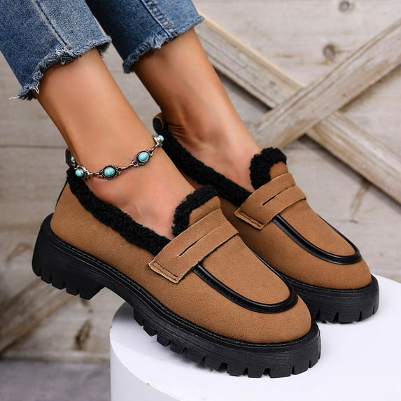 Tao Tao Women's Fashion Thick Sole Suede Orthopedic Loafers Non-Slip Platform Arch Support Lightweight Walking Shoes Brown 38