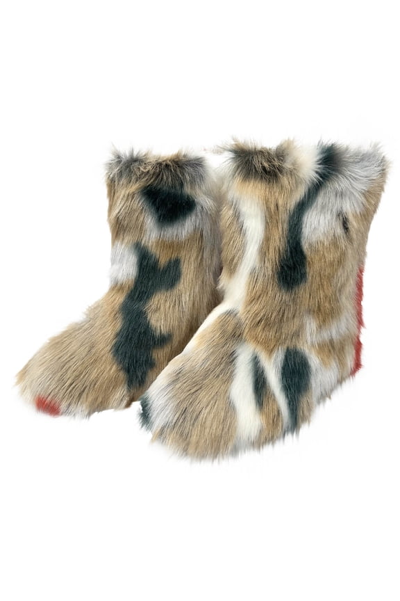 Women's Faux fur Boot Furry Fluffy Short Snow Boot Mid-Calf Boots Warm Comfortable Outdoor Flat Shoes Multicolor 36