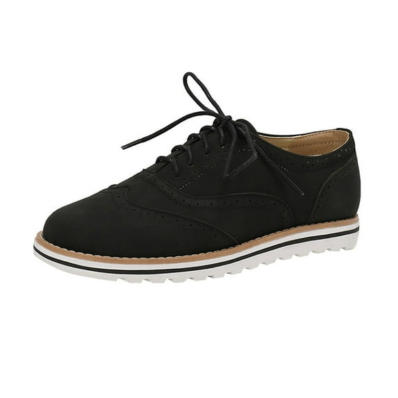 Tao Tao Women's Flat Heel Shoes Vintage Solid Color Round Toe Lace-Up Platform Shoes Black 39