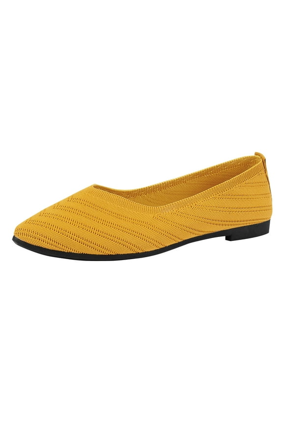 Women's Flats Pointed Toe Ballet Shoes Knit Dress Shoes Low Wedge Slip On Arch Support Walking Office Business Flats Yellow 43