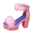 thumbnail image 1 of Tao Tao Women's Fluffy Feather Chunky Heel Shoes Open Toe Ankle Buckle Wedding Party Thick Soled Sandals Briday Party Gown Shoes Pink 40, 1 of 6