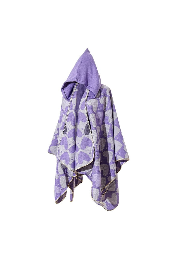 Women's Knitted Hooded Cape Scarf Shawl Heart Print Cardigan Poncho Cape Fall Winter Open Sweater Coat Snuggly Hooded Wearable Blanket Purple Free Size