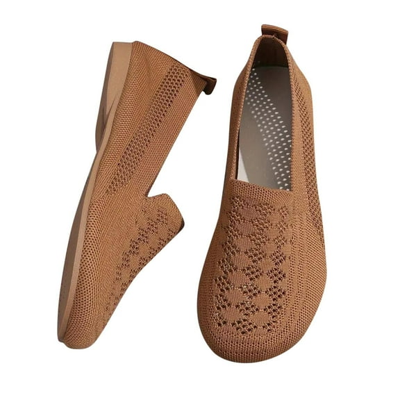 Tao Tao Women's Lightweight Knitted Loafers Comfortable Boat Shoes Solid Color Flat Shoes Breathable Shoes Brown 36
