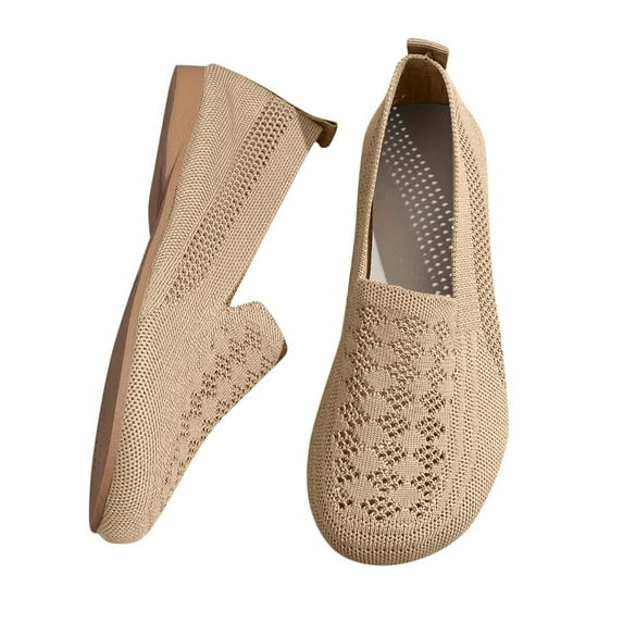 Tao Tao Women's Lightweight Knitted Loafers Comfortable Boat Shoes Solid Color Flat Shoes Breathable Shoes Khaki 42
