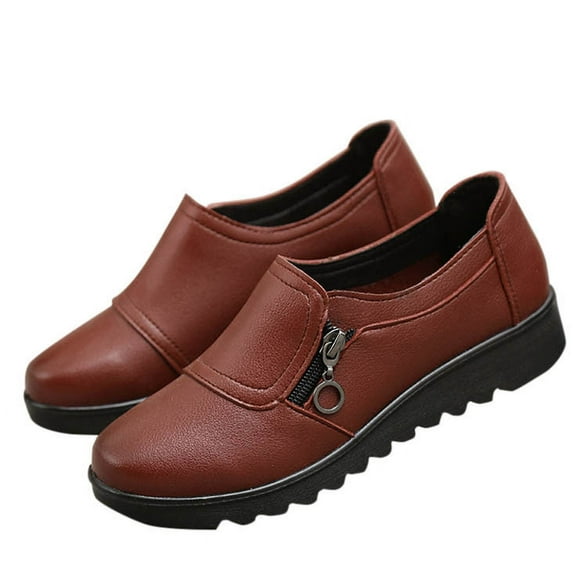 Tao Tao Women's Lightweight Nursing Shoes,Casual Comfort Softsole Side Zipper Orthotic Slip On Waterproof Work Wedge Shoes Brown 40