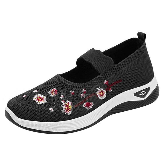Tao Tao Women's Loafer Wedges Shoes Comfortable Office Work Shoes Cute Penny Loafer Slip On Walking Driving Shoes Embroidery Flower Knit Breathable Air Platform Sneakers Black 38