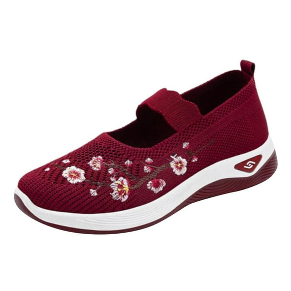 Tao Tao Women's Loafer Wedges Shoes Comfortable Office Work Shoes Cute Penny Loafer Slip On Walking Driving Shoes Embroidery Flower Knit Breathable Air Platform Sneakers Red 41