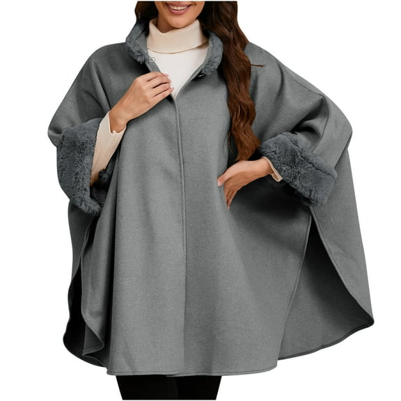 Tao Tao Women's Luxury Batwing Sleeve Faux Fur Hooded Cloak Poncho Sweater Cape Gray Free Size