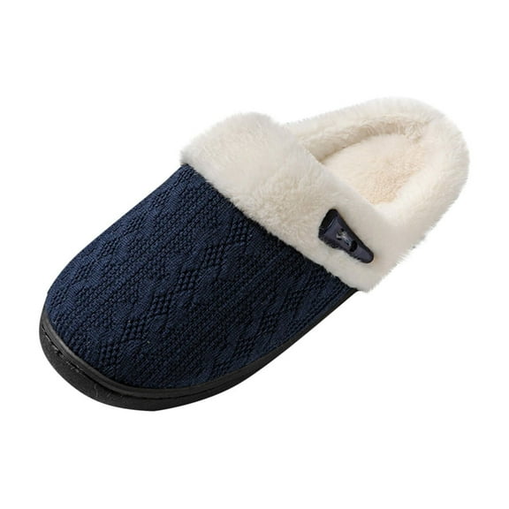 Tao Tao Women's Men's Warm Slip On Fuzzy House Slippers Comfy Memory Foam Bedroom Shoes, Cushioned Slippers With Anti Slip Sole Indoor Outdoor Navy 36