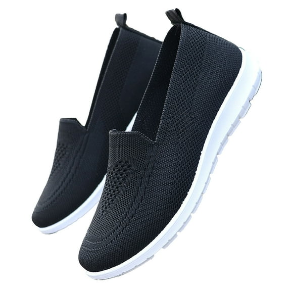 Tao Tao Women's Mesh Walking Shoes Slip-on Sneakers,Non-Slip Breathable Athletic Comfortable Lightweight Flat Loafer Nurse Shoes Black 40