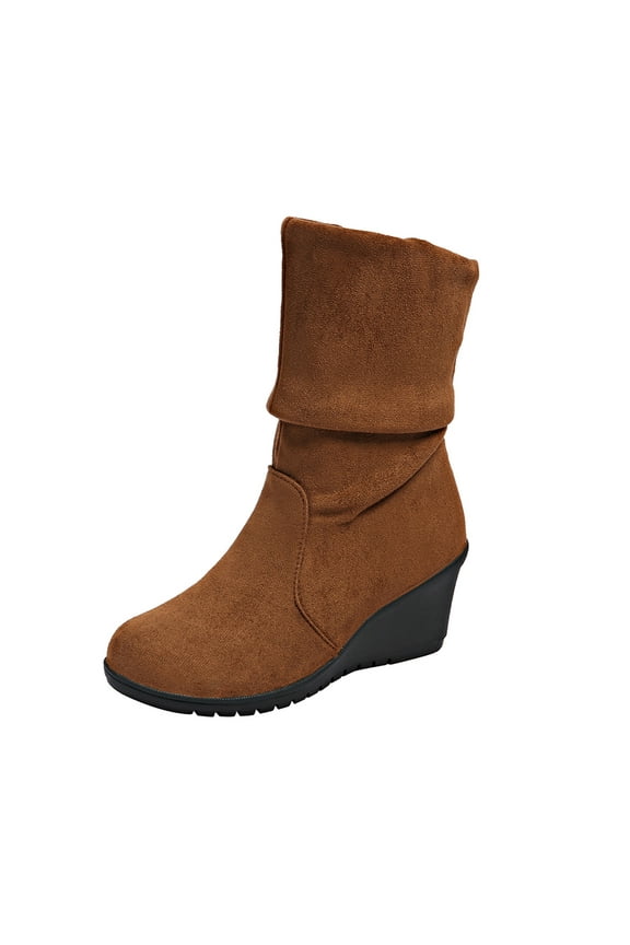 Women's Mid Calf Boots Fashion Slouch Flat Ankle Booties With Comfort Flock Boots Brown 38