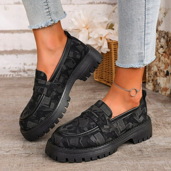 Tao Tao Women's Middle Heel Comfortable Printing Casual Shoes Black 39