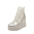 thumbnail image 1 of Tao Tao Women's Platform Sandal Fashion Wedding Shoes Lace Leather Fashion Boots High Heels Round Toe Women Boots Dress Shoes Height Increasing Shoes Silver 39, 1 of 5