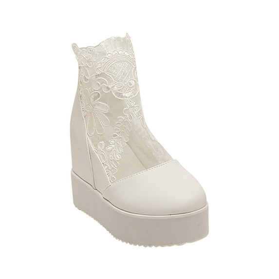 Tao Tao Women's Platform Sandal Fashion Wedding Shoes Lace Leather Fashion Boots High Heels Round Toe Women Boots Dress Shoes Height Increasing Shoes White 36