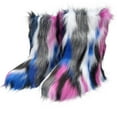 thumbnail image 1 of Tao Tao Women's Rainbow Furry Faux Fur Boots Fuzzy Fluffy Mid Calf Snow Boots Suede Warm Fur Lined Booties Flat Fashion Boots Camouflage 37, 1 of 2