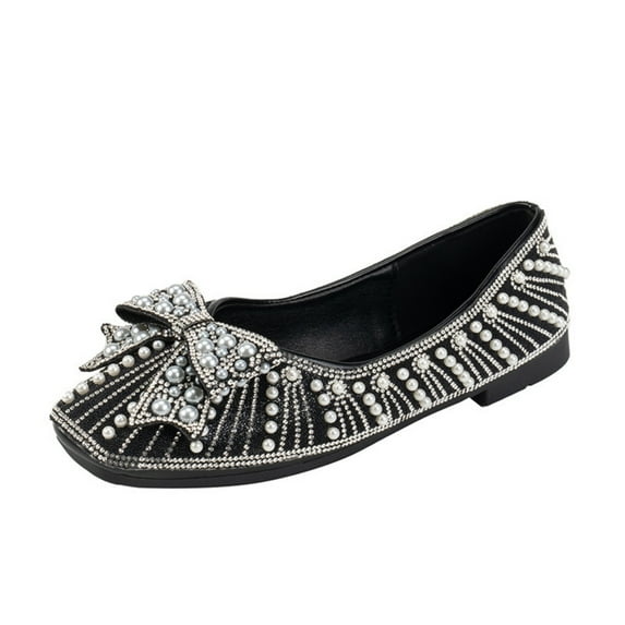 Tao Tao Women's Rhinestone Flats Square Toe Low Heel Wedding Flats Work Business Flats Comfortable Women Dress Flats Shoes Black 39