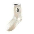 thumbnail image 1 of Tao Tao Women's Ruffle Frilly Rib Knit Crew Socks Floral Embroidery Scalloped Pointelle Casual Ankle Socks White Free Size, 1 of 5