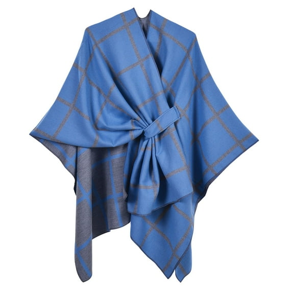 Tao Tao Women's Shawl Wrap Poncho Ruana Cape Open Front Cardigan Shawls for Fall Winter Blue Free Size